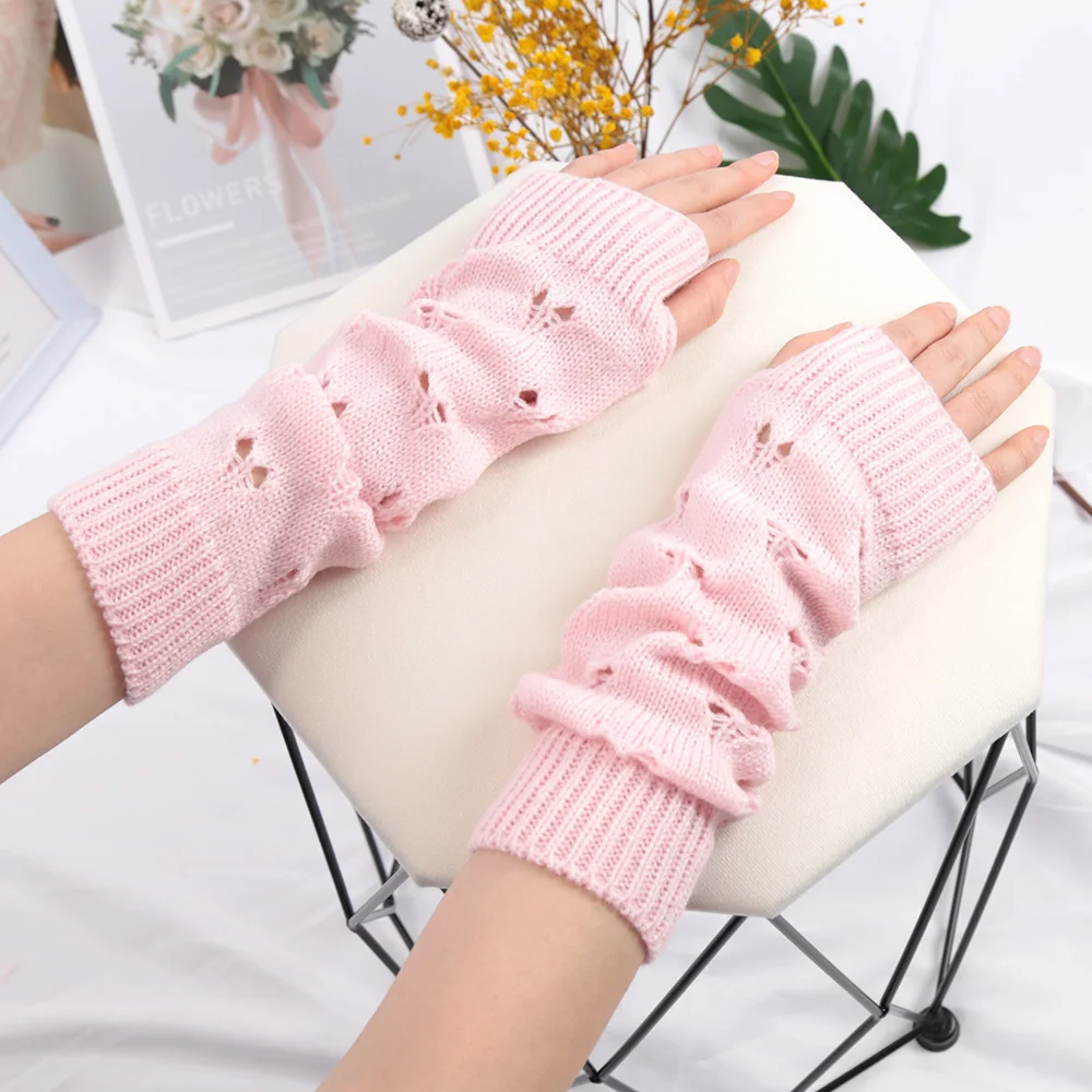 Women Winter Arm Sleeves Warm Knitted Arm Warmers Long Sleeve Half-finger Glove Gothic Fingerless Mitten Christmas Gift