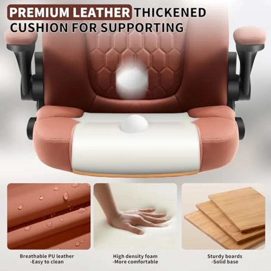 Executive Office Chair PU, Leather Office Chair with Wheels, 360° Swivel Rolling Chair with Padded Arms, Ergonomic Computer Cha view 4