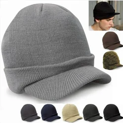 Mężczyźni Kobiety Zimowa dzianina Baggy Beanie Oversize Fashion Hat Visor Cap Army Style Wełniana czapka Ciepła kaczka Jesienna czapka z dzianiny