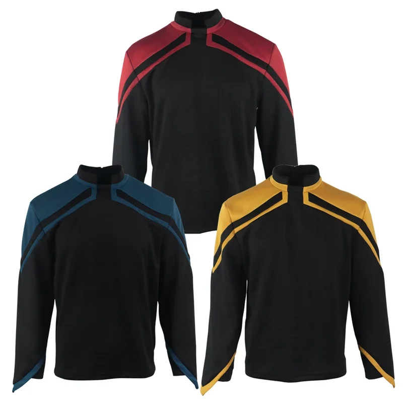 Star Admiral JL Picard Uniform Rack Cosplay Startfleet Male Red Gold Blue Men Top Shirts Coat Adult Halloween Costume Prop