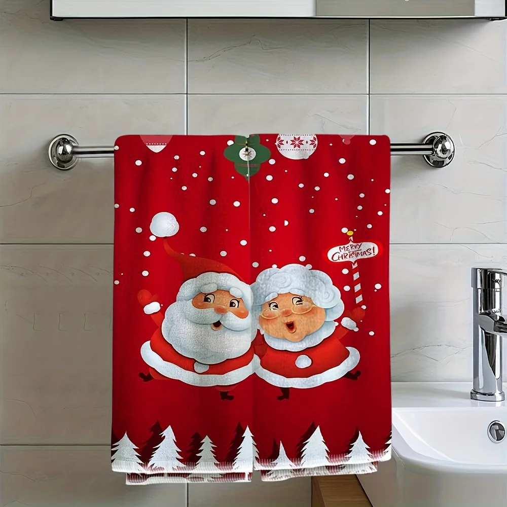 1 pack of Santa and his wife's printed kitchen towels, household dishcloths, festive decorative hand towels