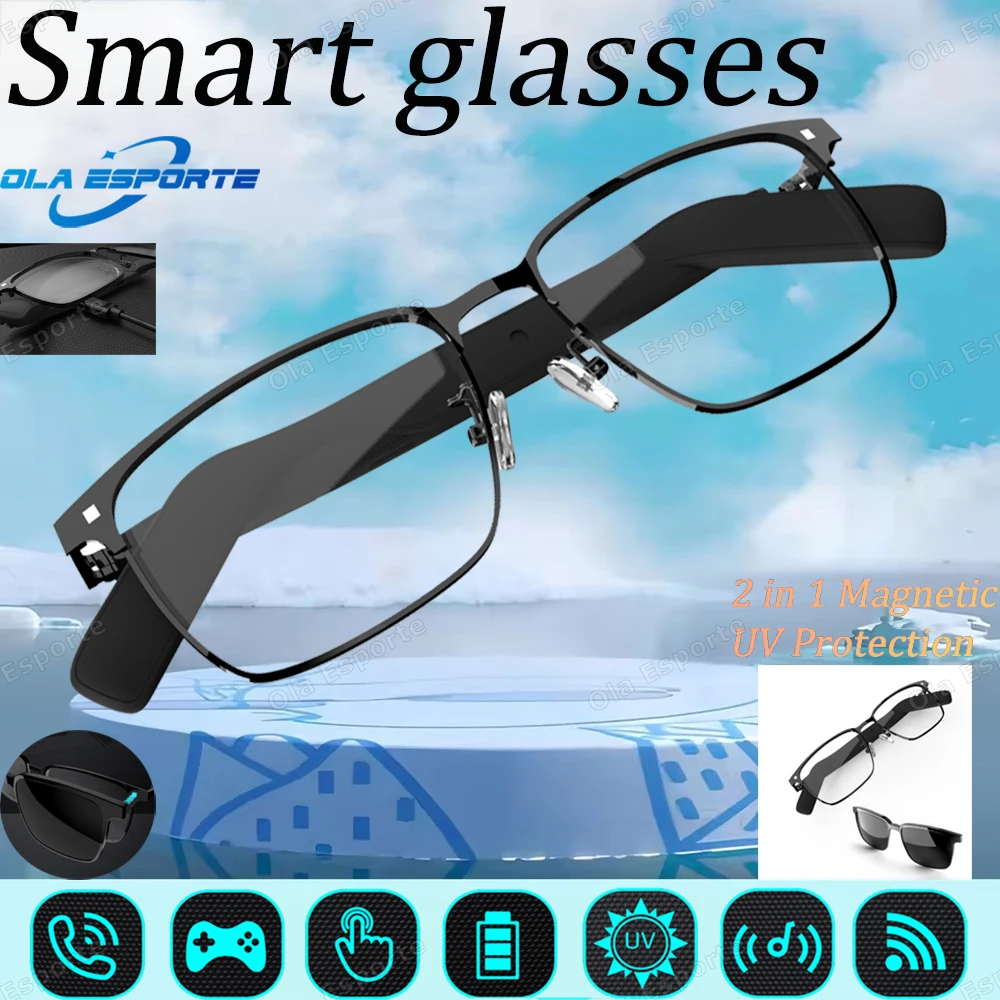 

Hot For Xiaomi Smart Glasses Men 2in1 UV Protection Portable Polarized Anti-blue light Black Frame White Lenses Music Sunglasses