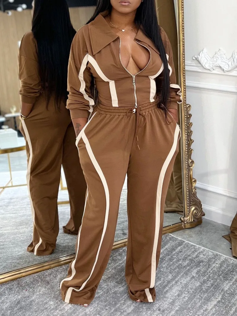 

KEXU женский комплект, куртка на молнии с длинными рукавами, топ + длинные брючные костюмы, осень 2025, спортивный спортивный спортивный костюм, комплект из двух предметов