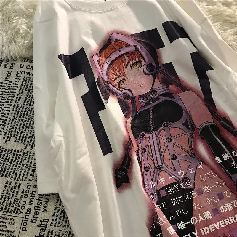 Women Clothing Summer T-shirt Streetwear Clothes Punk Top Shirt Japanese Anime Mechanical Girly Print T-shirt Casual Harajuku