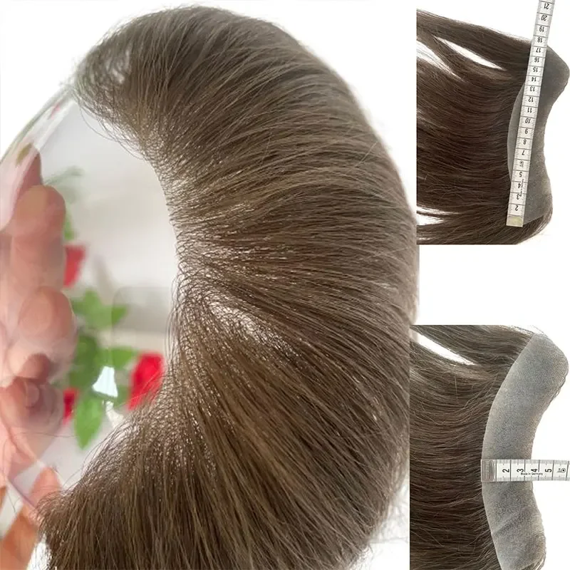 Ultra fino PU pele Toupee para homens, cabelo frontal Topper, 100% cabelo humano, marrom linha frontal, #4