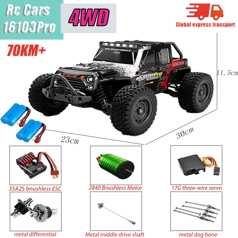 

High-Speed 4WD RC Car 50KM/H & 70KM/H 16103 LED Headlights Off-Road 4x4 Monster Truck for Kids Vs Wltoys 144001