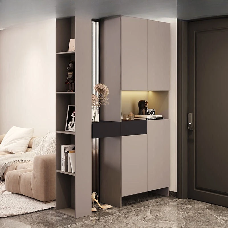 Modern Solid Wood Integrated Entryway Living Room Shoe Cabinet Storage Organizer Bookshelf Integrated Front Door Hall Cabinet