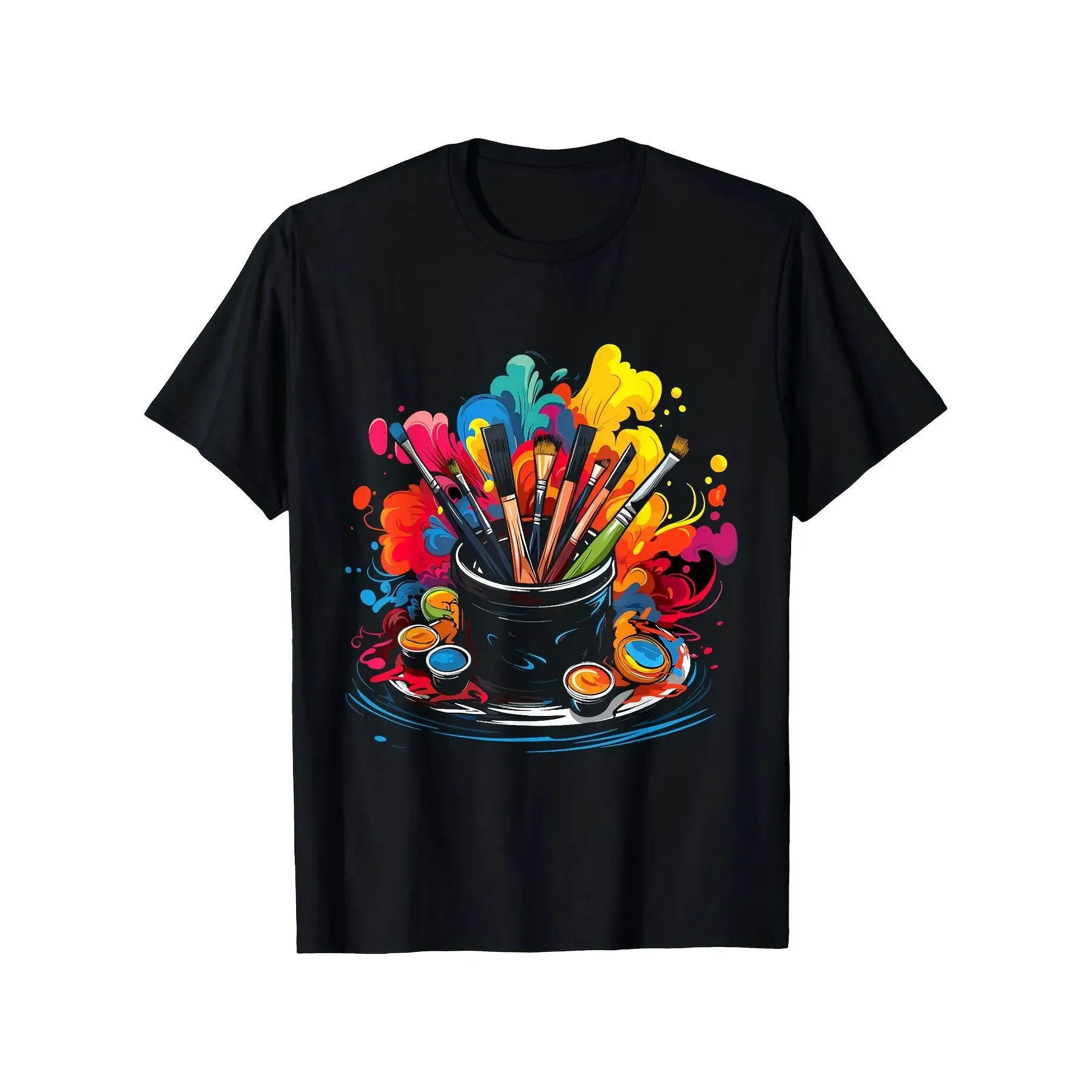 

Colorful Paint Brushes Art Explosion Graphic T-Shirt Soft Cotton Unisex Daily Casual Tee