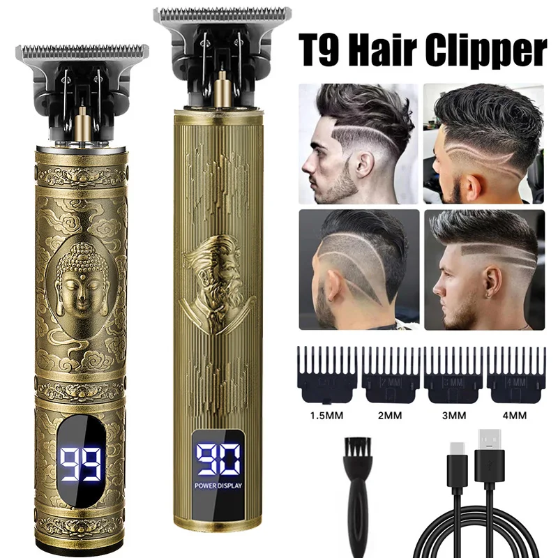 

Vintage T9 Mens Hair Cutting Machine USB Fast Rechargeable Carving Hair Clipper Cleaning Professional Hair Cutting Beard Trimmer
