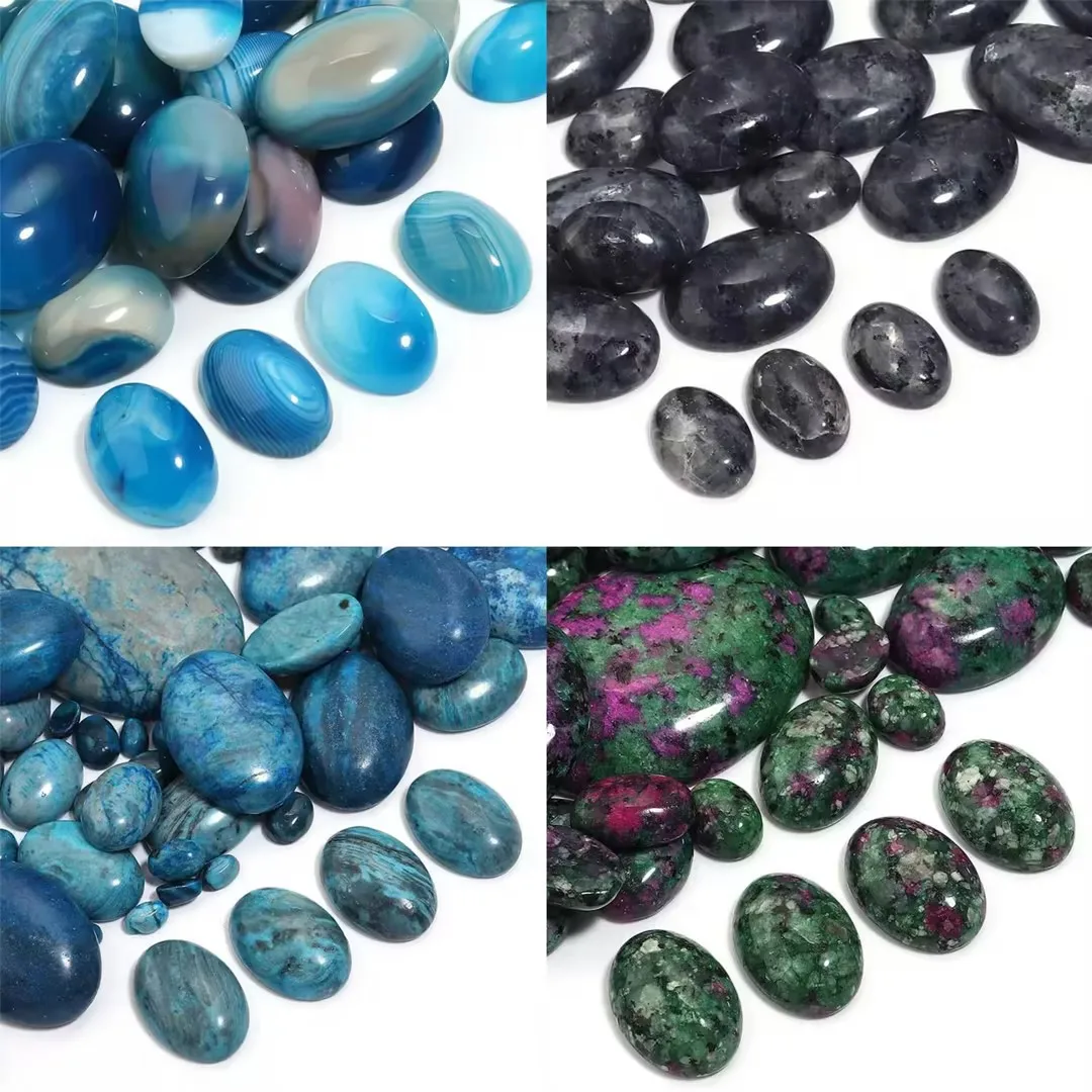 2-10pcs Oval Natural Stone Cabochon Beads Striped Agate Turquoise Cabochon Cameo Loose Beads For Jewerly Making DIY Ring Pendant