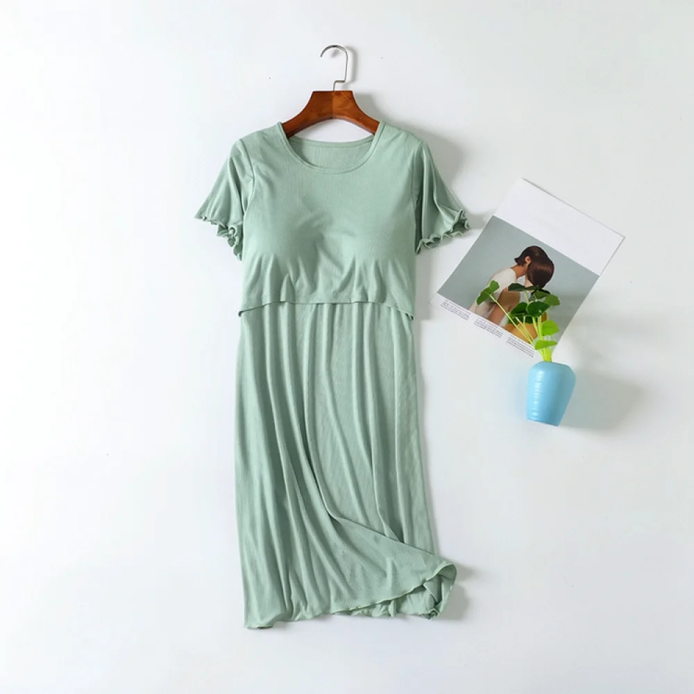 Modal Maternity Nightdress Nursing Pregnancy Clothes Summer Short Sleeve Casual Soft Loungewear Loose Breastfeeding Gown