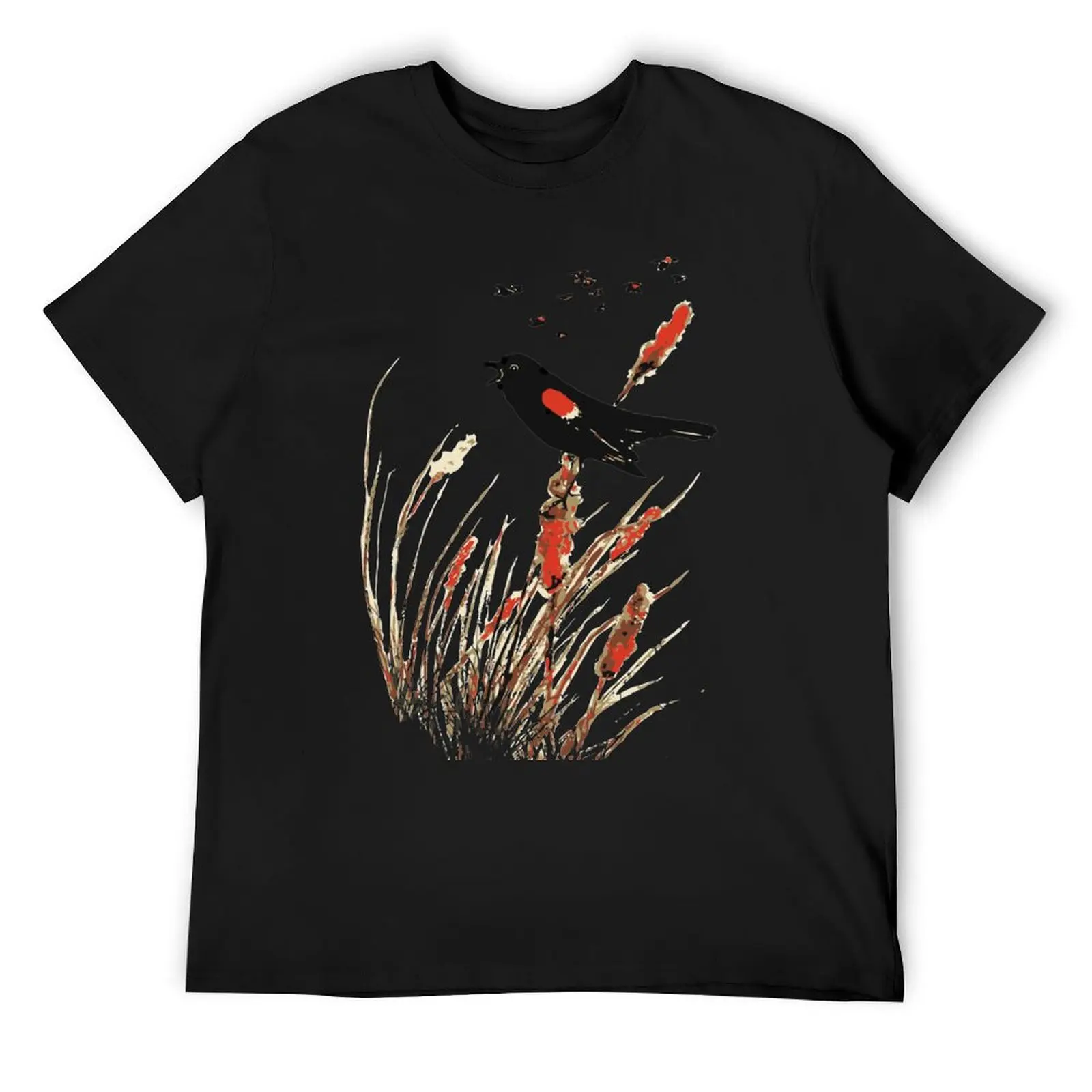 Watercolor Red Wing Blackbird Bird Nature Art T-Shirt man t shirt blanks vintage t shirt men