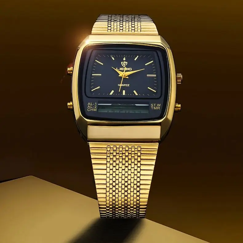 LIEBIG Luxury Digital Quartz Watches For Men Fashion Casual Dual Display Time Sports Week 3Bar Waterproof Wristwatches Relojes