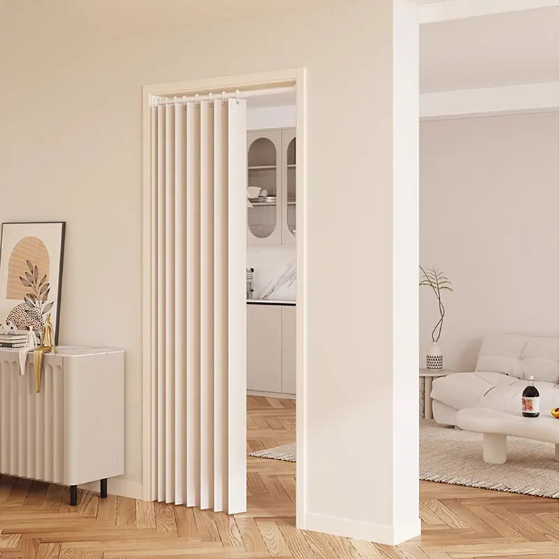 Folding Pleated Movable Door Curtain, Thickened Accordion Divider Curtain, AC Energy Saving Thermal Cover