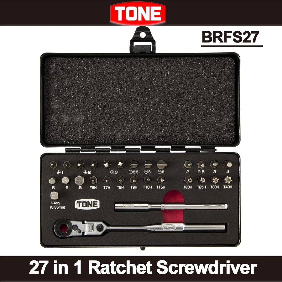 

TONE 27 PCS Bit Ratchet Set 1/4'' (6.35 mm) Bit Insertion Multifunctional Screwdriver Set BRFS27