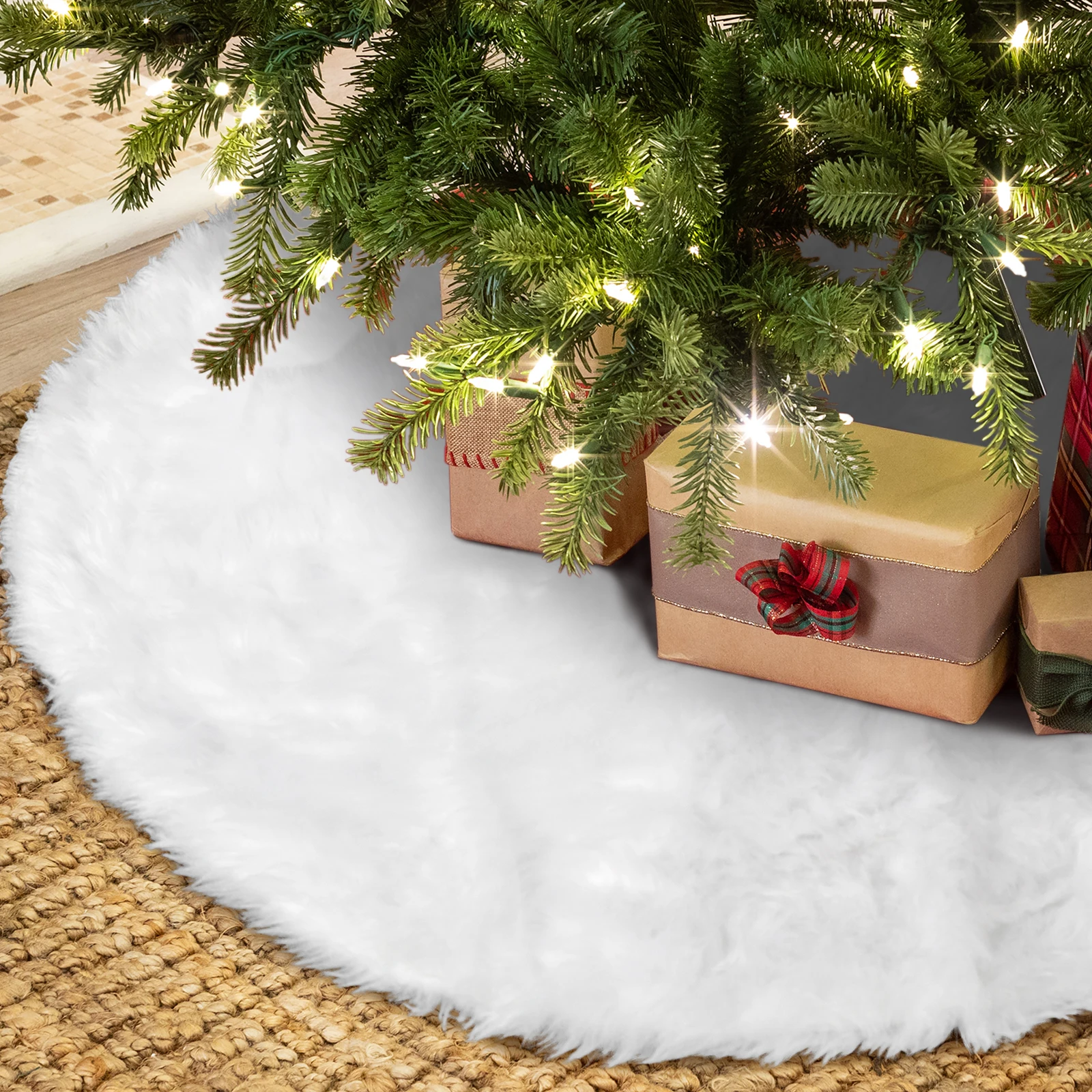 

OurWarm Faux Fur Christmas Tree Skirt 36in White Xmas Tree Skirt for Xmas Tree Home Decorations Party Ornaments