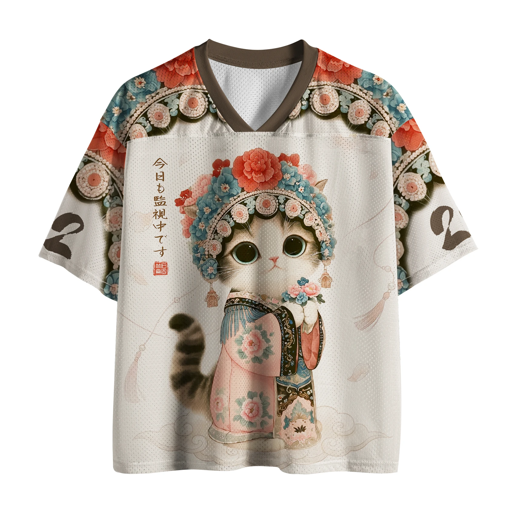 T-shirt Col V Imprimé 3D Chat Artistique Coloré Tendance Mode Été 2026 Séchage Rapide Sport Plein Air Loisirs Grande Taille