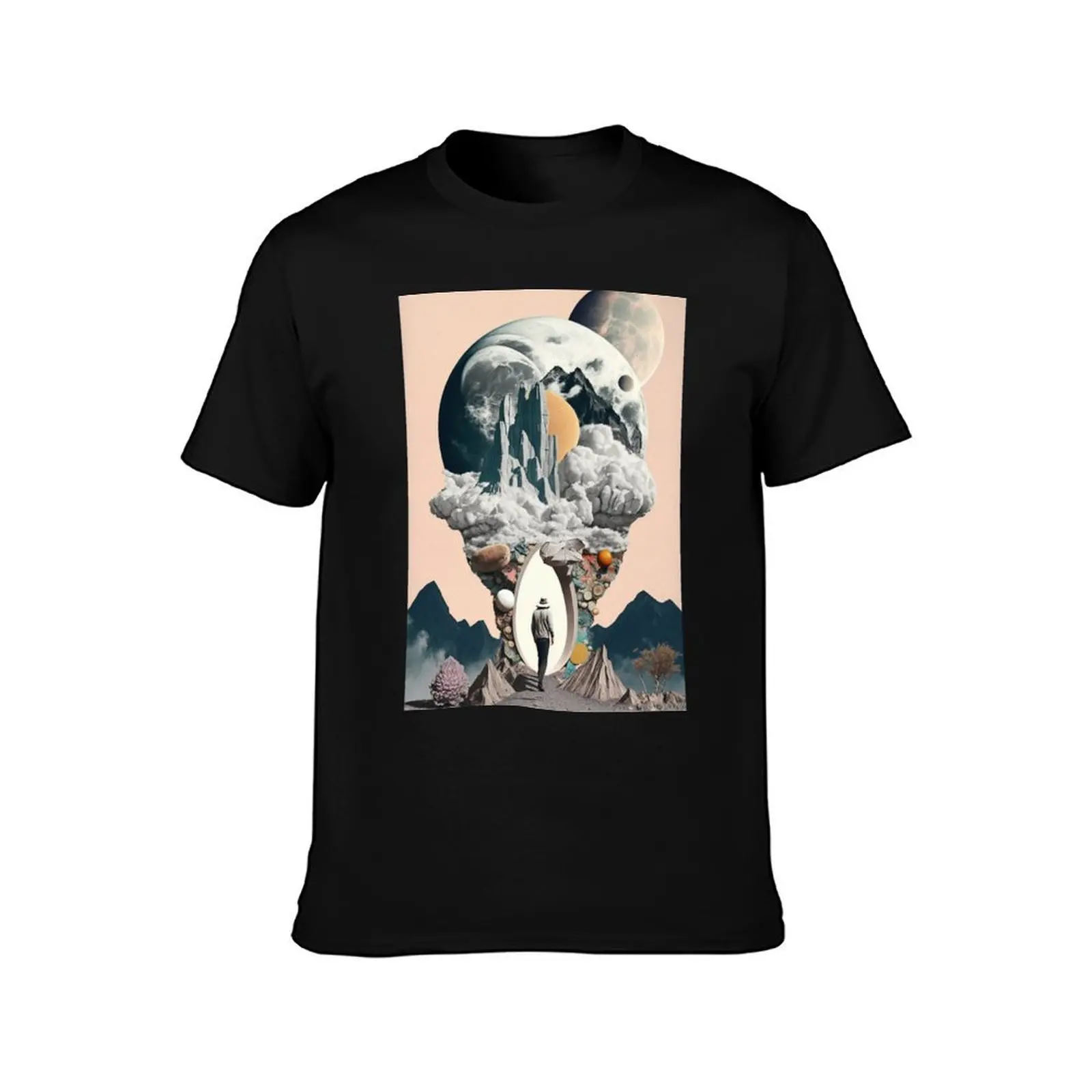 Surreal Collage Art T-Shirt, Summer Casual Cotton Tee, Oversized Streetwear Tops, Vintage Graphic Print, Loose Fit Short Sleeve