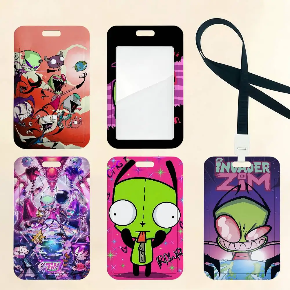 

Мультяшный держатель для карт I-Invader Z-Zim, чехол для проездных, пропусков, студенческих билетов, с ремешком на шею, для автобуса, метро, работы, учебы