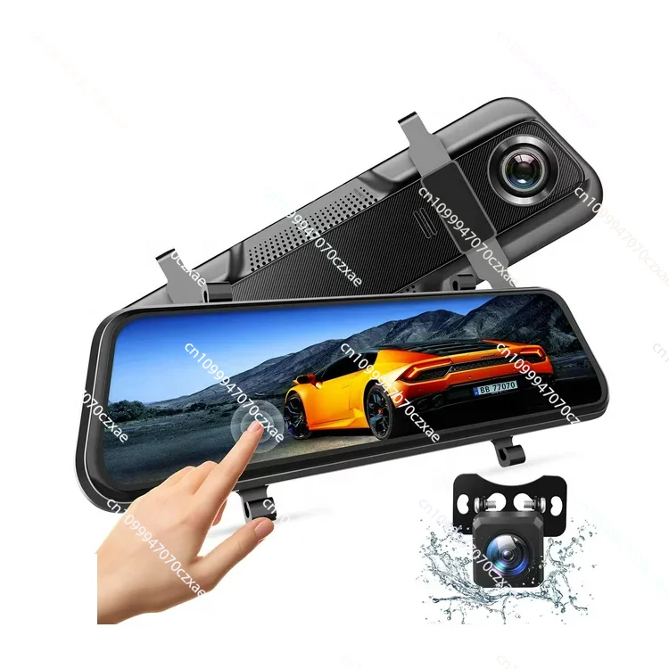 10 بوصة عدسة مزدوجة سيارة تدفق مرآة الرؤية الخلفية لوحة القيادة كام كاميرا DVR تسجيل تلقائي مسجل فيديو مع كاميرا الرؤية الخلفية #2