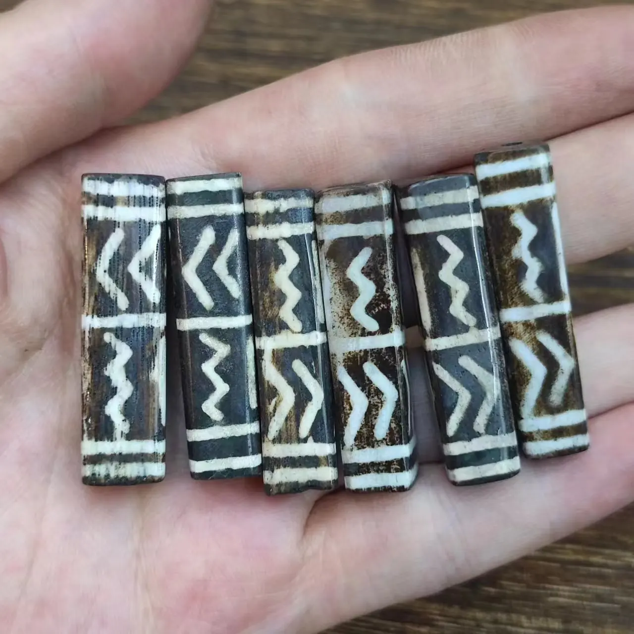 1pcs/lot natural Buntik rectangular cylindrical bead Thousand-year-old wood Jade Mysterious ancient patterns Accessories jewelry