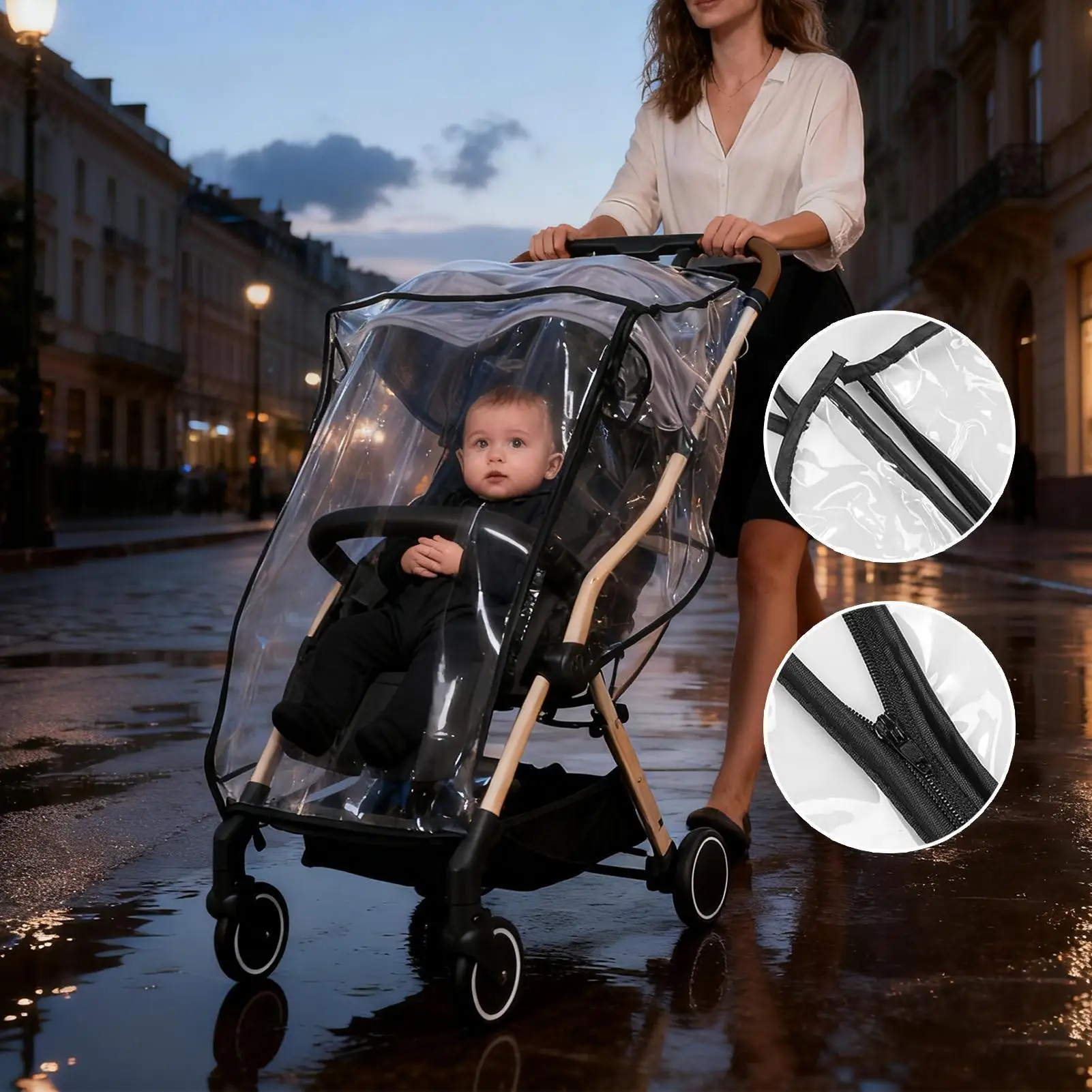 

Rain Cover For Stroller Waterproof Windproof Clear Protective Jogging Stroller Poncho Dust Cover For Winter Summer Outdoor