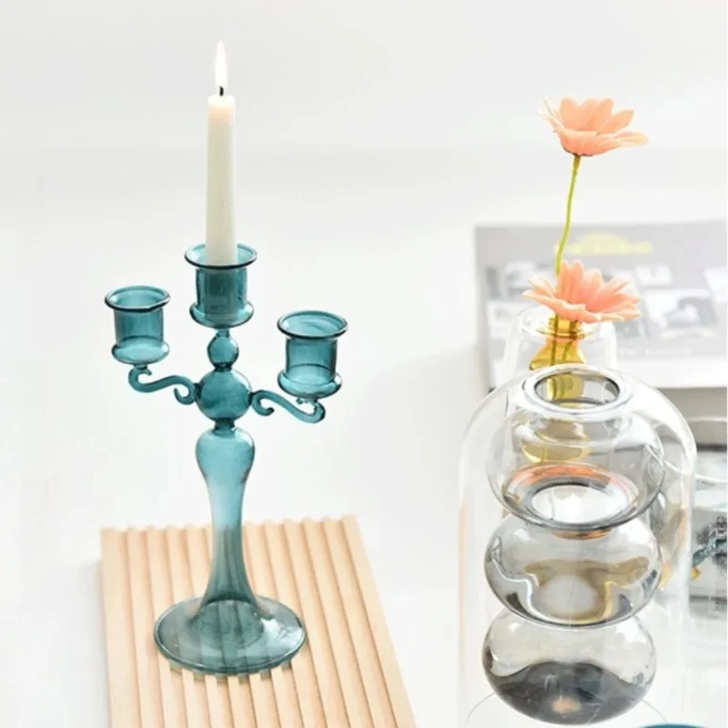 3 Heads Retro Transparent Candlesticks Taper Candle Holders Creative Romantic Table Centerpieces Wedding Party Decoration