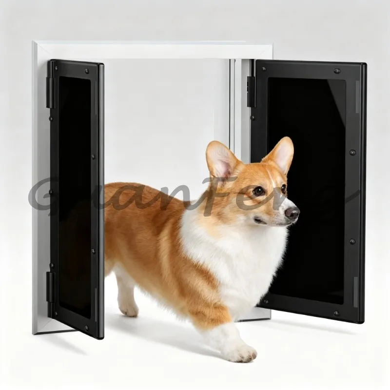 Windproof Smart Flap Walk Through Security Gate,   Dog Style Pet Door, Easy Sliding Insert for Dogs Entry Exit