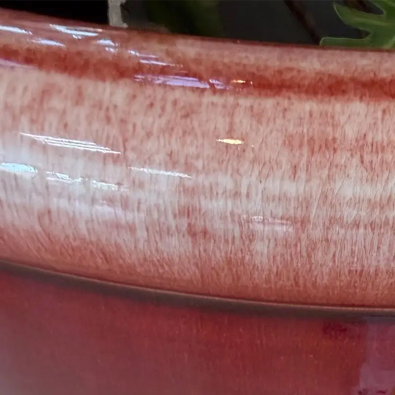 Kiln-changed red glaze ceramic large cylinder indoor green plant flower pot