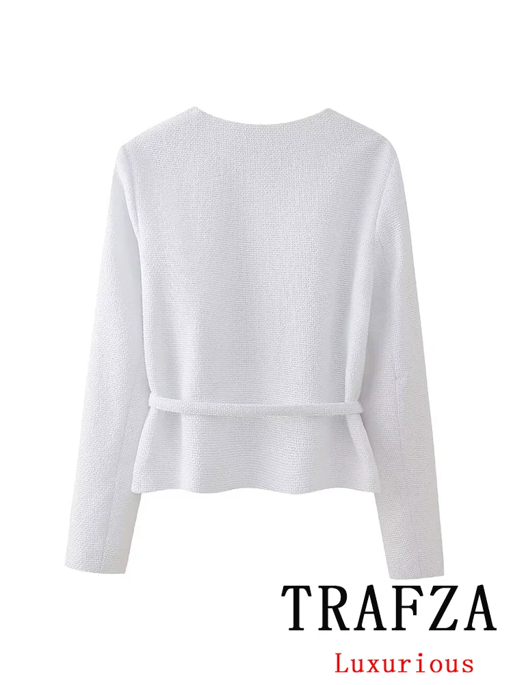 Trafza-女性用シングルブレストベルト,ヴィンテージ,シック,カジュアル,長袖,パーティー,オフィス,春のファッション,2024