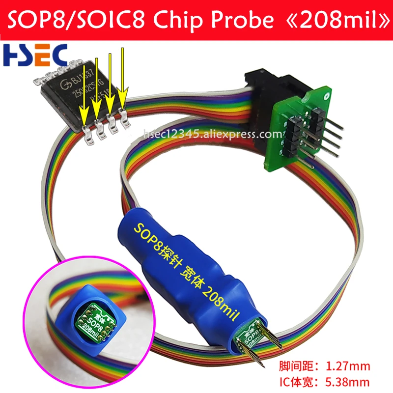 Sop8 Chip Probe Line Burning Burning Writing Reading  8Pin Burn Test Chip Test Probe Pogo Pin 208mil 1.27mm SOP8 SOIC8 clip