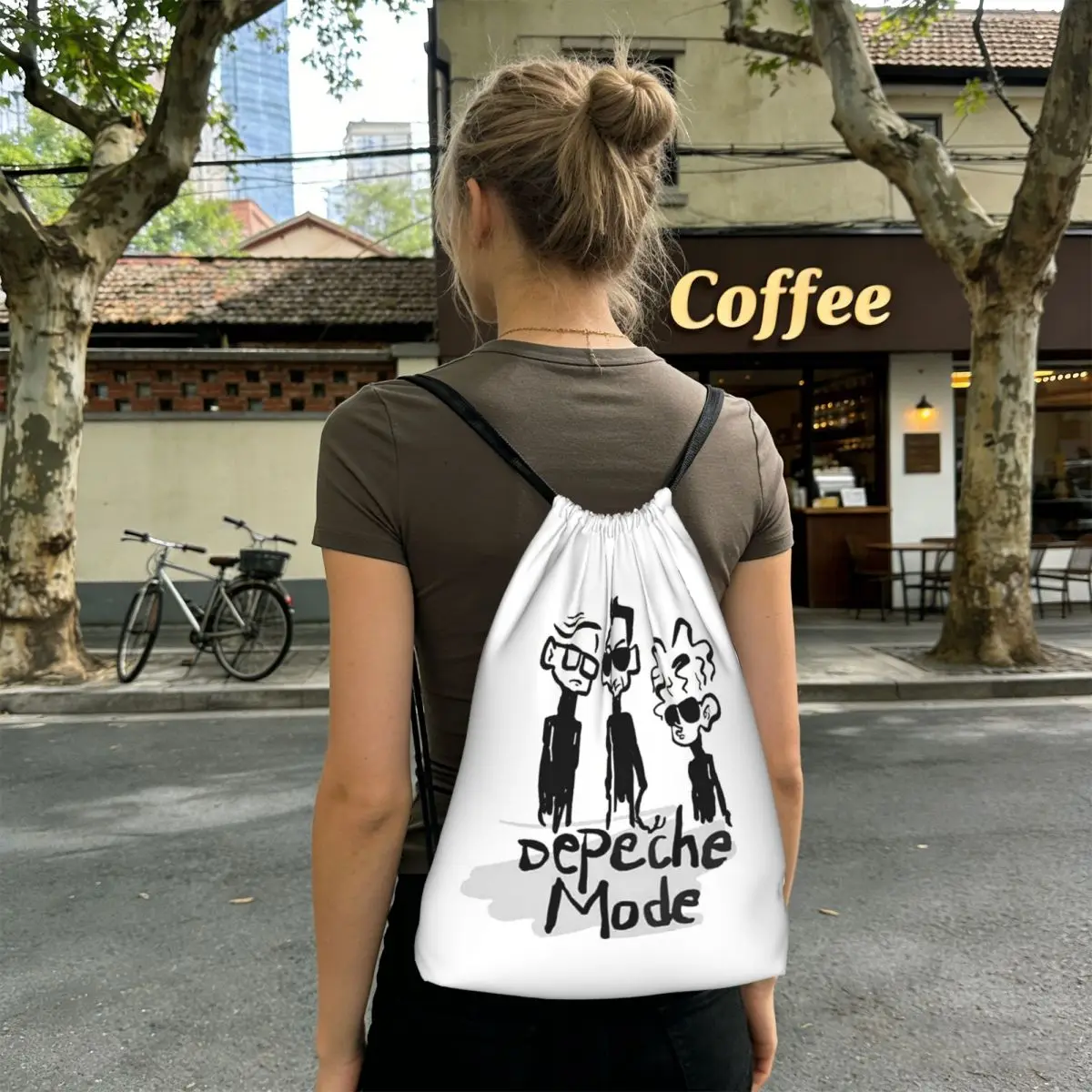 

Kawaii Depeches DM Mode Musician World Tour Backpacks Portable Drawstring Bags Sports Bag Book Bags for Travel Students