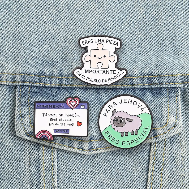 Pins de esmalte de afirmación de fe con diseño de pieza de rompecabezas y oveja, con la frase 'Para Jehová Eres Especial', broches, insignias de solapa, joyería con citas en español, regalo