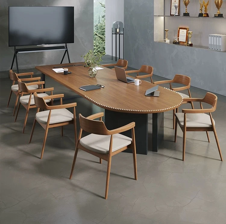 LMM solid wood small semi-round conference table light luxury high-end office negotiation table and chair combination