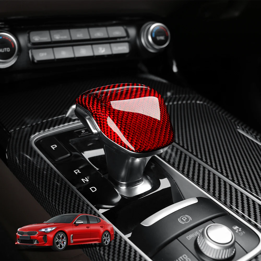 

X-T Red Real Carbon Fiber Gear Cover ABS Auto Shift Gear Cover Car Knob Gear Stick Protector Compatible with Kia Stinger
