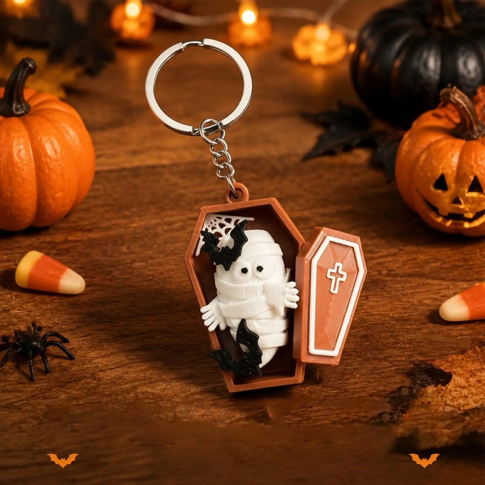 Halloween Coffin Bandaged Handbag Charm Ghost Purse Charm Autumn Backpack Keychain Spooky Fall Decor