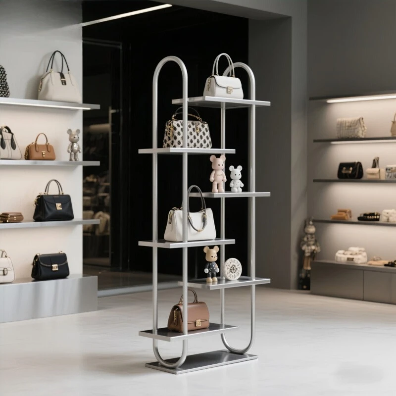 

Clothing store shoe store floor-to-ceiling display rack bag rack Nakajima display rack silver wrought iron clothing store displa
