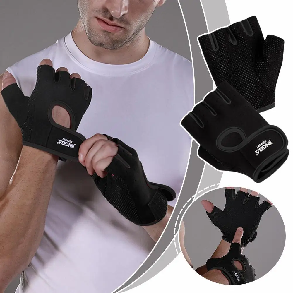 

1 Pair Unisex Sports Gloves Adjustable Silicone Anti-slip Gloves Half Breathable Weightlifting Training Fitness Finger Cycl J2X2