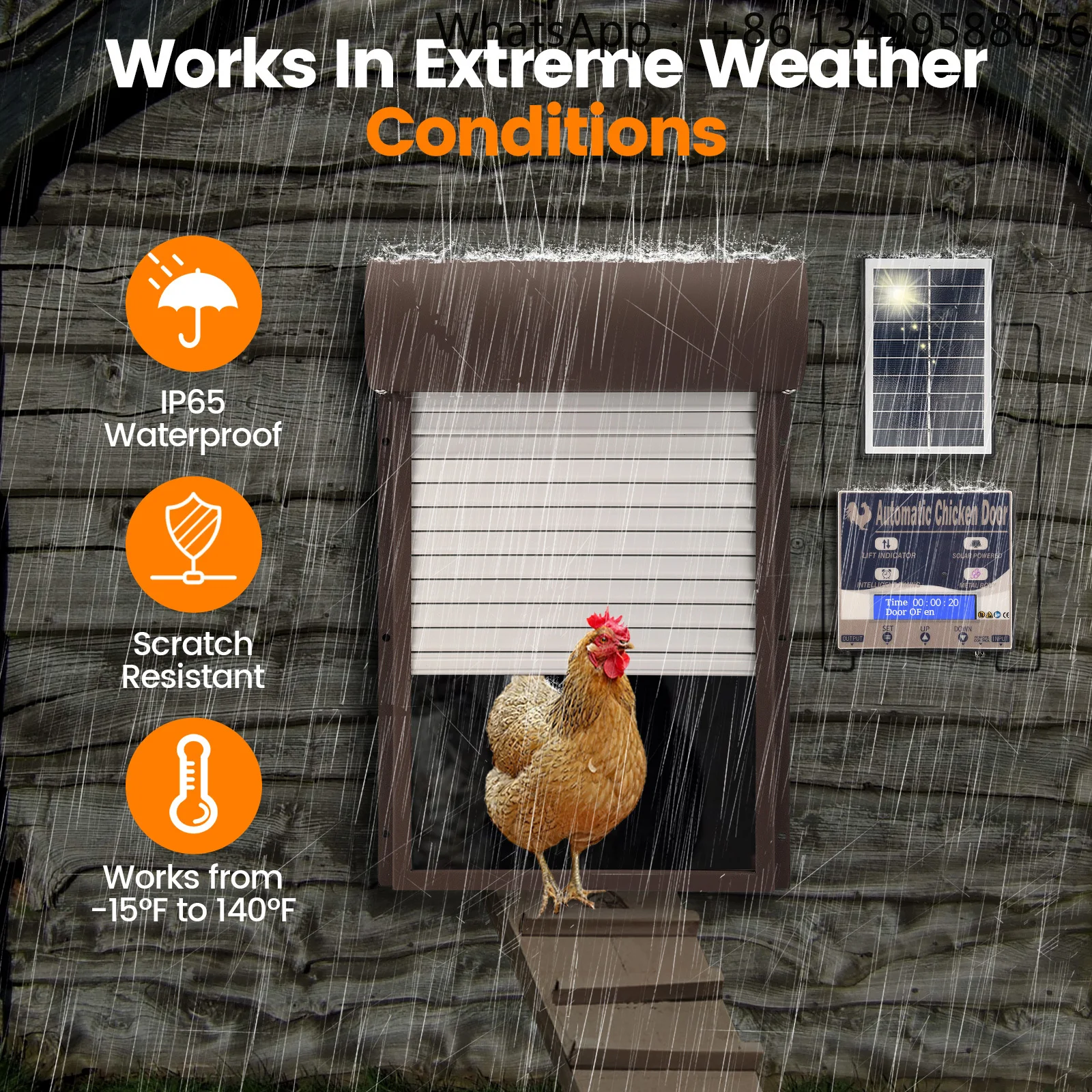 Aluminium Solar Chicken Coop Door Automatic Roller Shutter with LCD Display Light Sensor Timer Remote Control