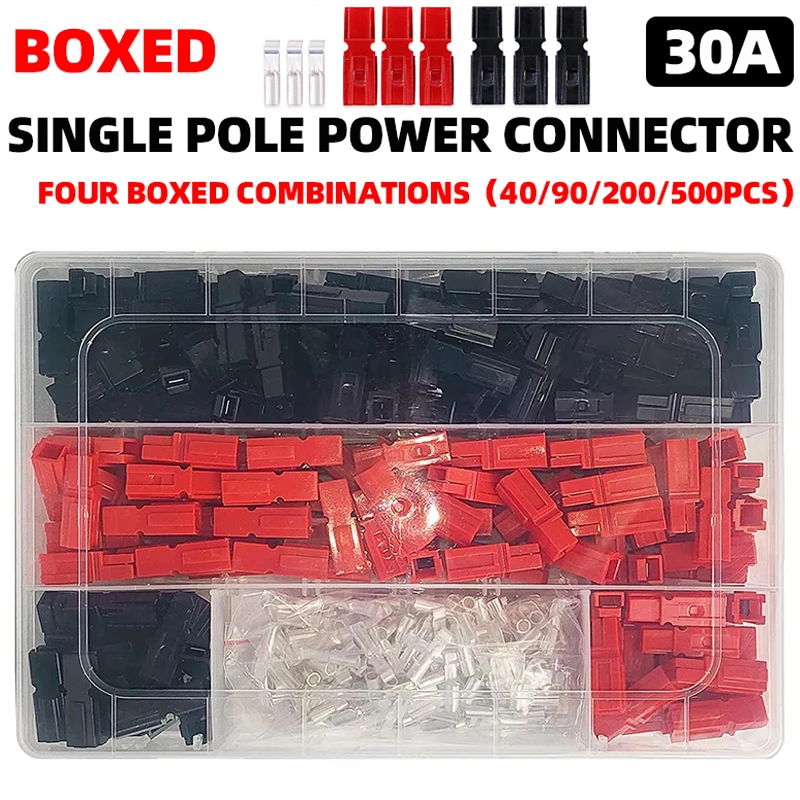 

40/90/200/500 Pcs 30 Amp Power Pole Red Black Connectors For Anderson Style Plugs Marine Power Connector Copper Terminals