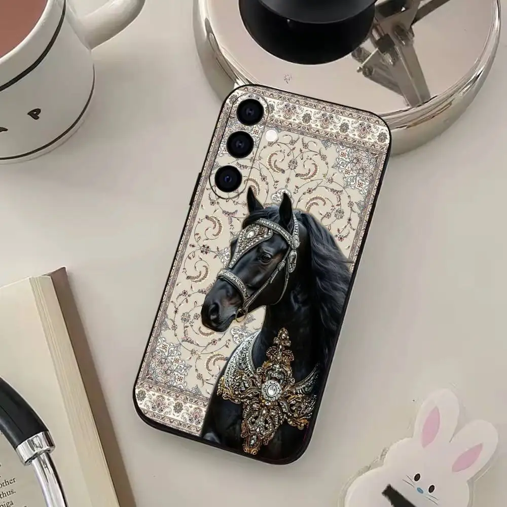 Funda de teléfono Noble con diseño persa de caballo para Samsung Galaxy A73, A72, A71, A70, A53, A52, A51, otras fundas negras suaves