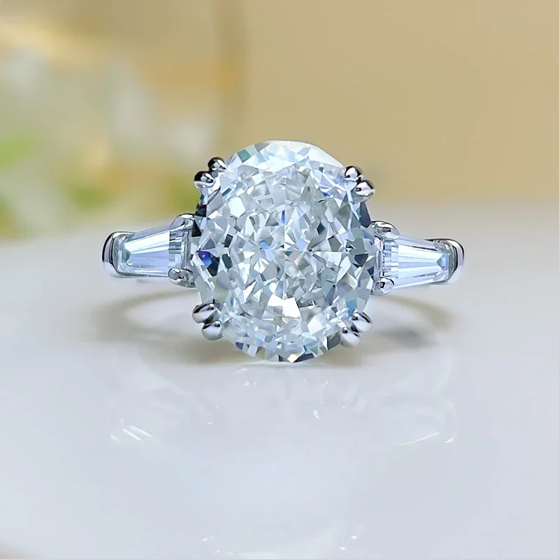 Classic diamond ring with broken ice cut 925 pure silver, simple high carbon diamond, niche, light luxury, high-end feel