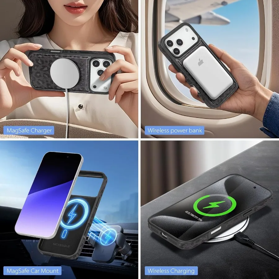 متوافق مع حافظة محفظة Magsafe 2 in 1 iPhone 17 Pro القابلة للفصل مع حامل بطاقات للنساء والرجال من جلد البولي يوريثان المغناطيسي