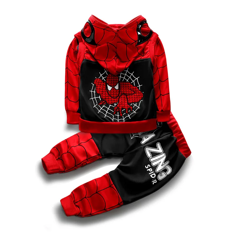 Cartoon Spiderman Autumn Baby Boys Superheroes Sets Clothes Kids Long  Sleeve+Hoodie Vest+Pants 3Pcs Infant Children Outfits