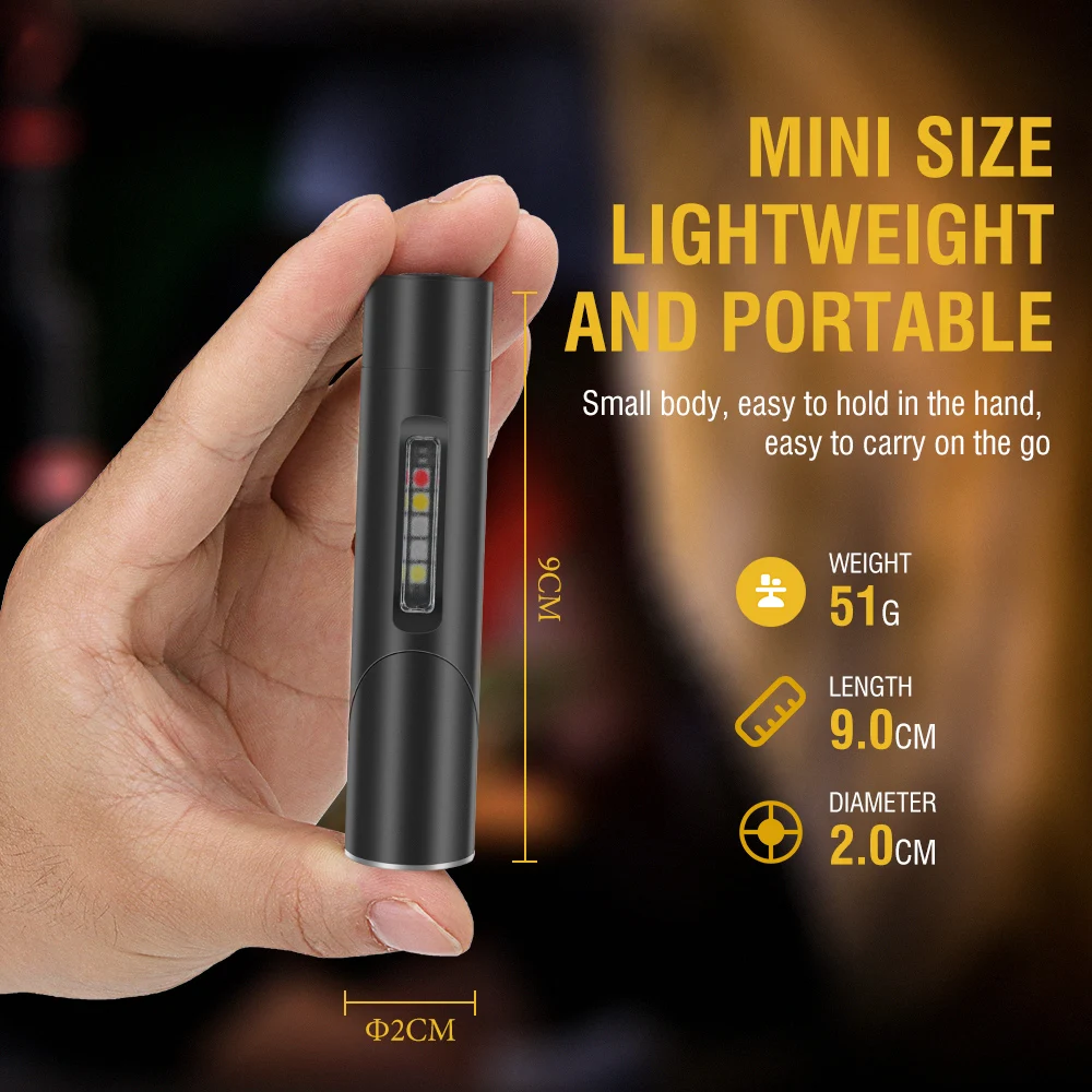 BORUiT V5S Mini EDC LED Flashlight Type-C Rechargeable Lamp With UV Light Work Spotlight Waterproof Camping Lantern