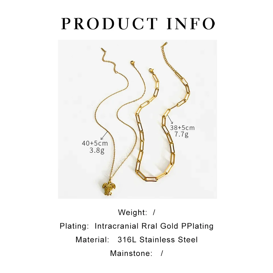 Waterproof 18K Gold Plated Turtle Pendant Necklace Minimalist Stainless Steel Choker Necklaces for Women Daily Jewelry