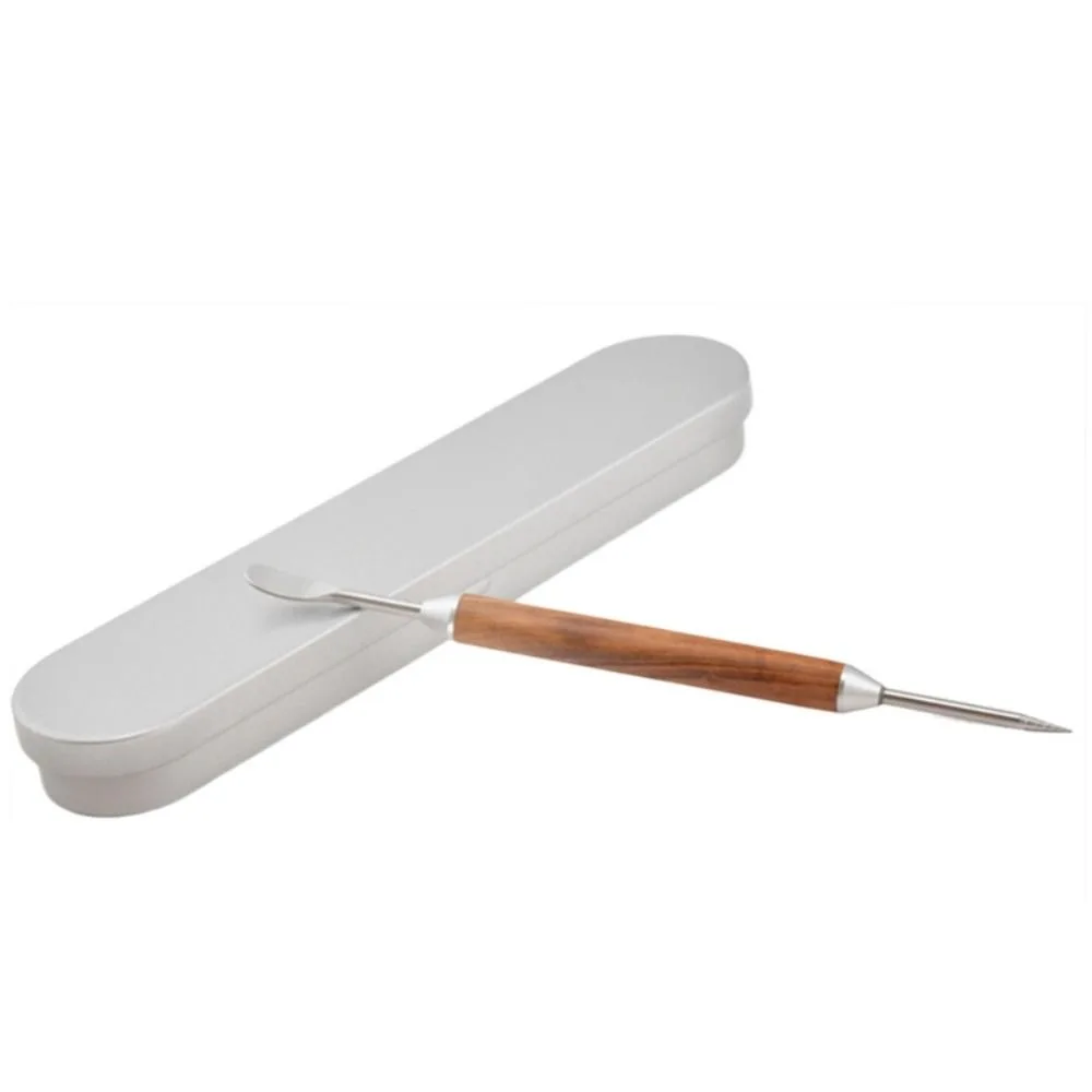 Stainless Steel Coffee Art Needles with Box Double Ended Design Coffee Latte Art Pen Rustproof with Wood Handle