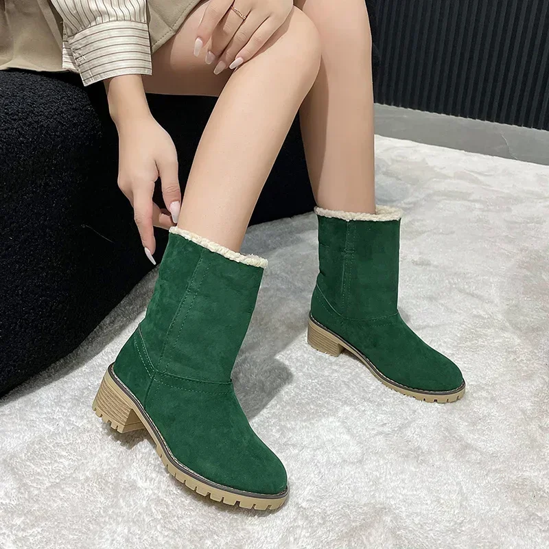 Botas de nieve de invierno para mujer, zapatos femeninos con borde vuelto, Botines de piel de algodón para mujer, botines informales cálidos para mujer 2023