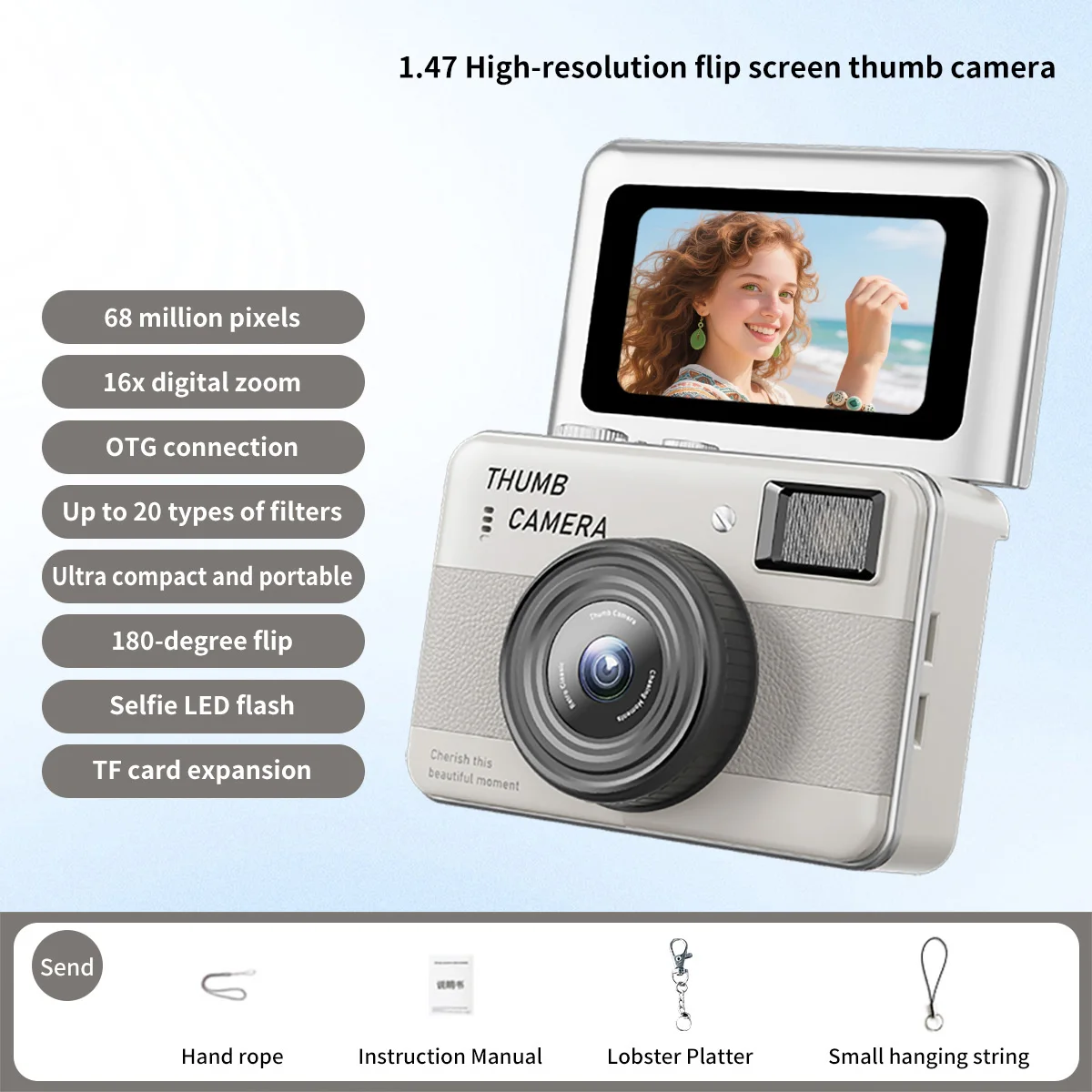 68MP Mini Thumb Camera with Flip Screen image