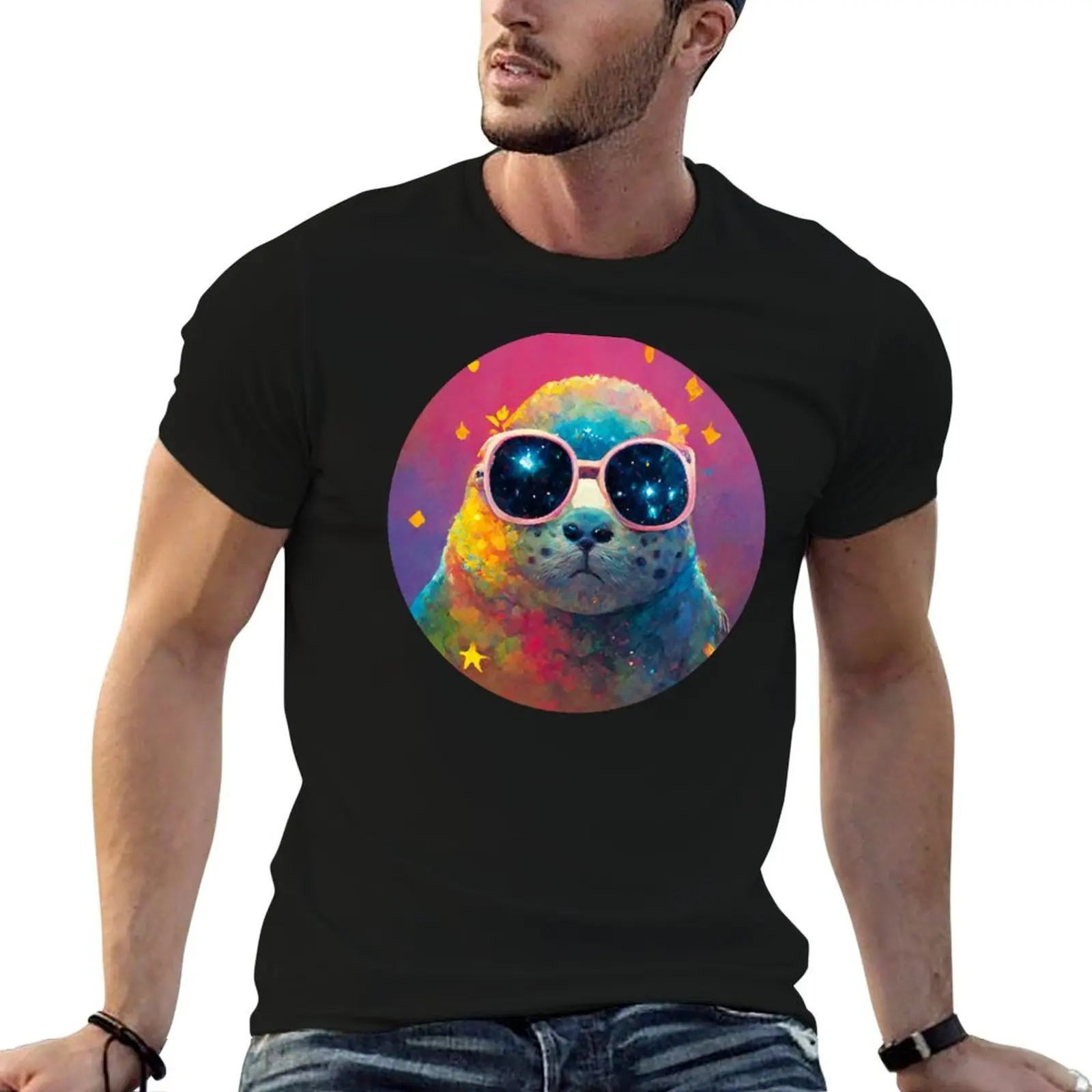 

essential man in Sunglasses t cotton cotton Wearing shirt shirts 100% Space tshirt T-Shirt Seal t